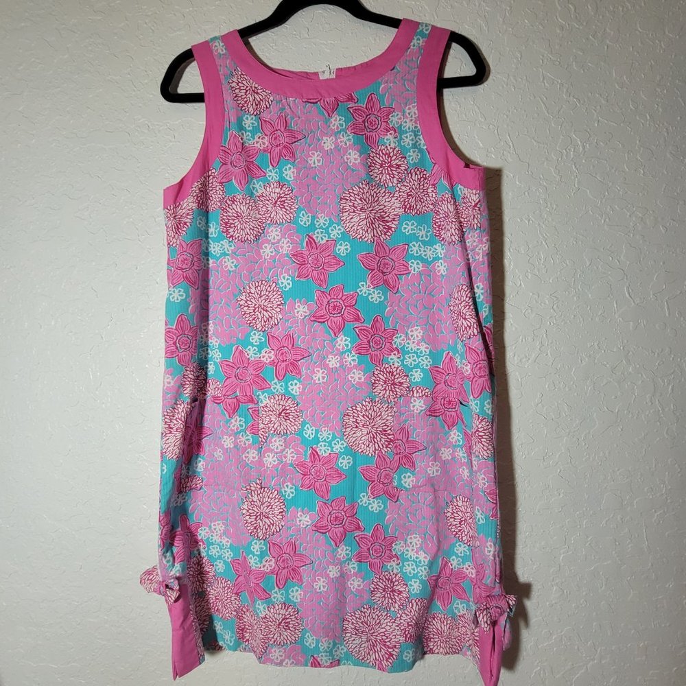 Vintage Lilly Pulitzer Size 8 Pink and Blue Floral Print Shift Dress Cotton - Picture 2 of 9